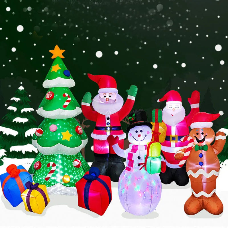 Outdoor Christmas LED inflatable decoration showing Santa, snowman, or tree design with illuminated features