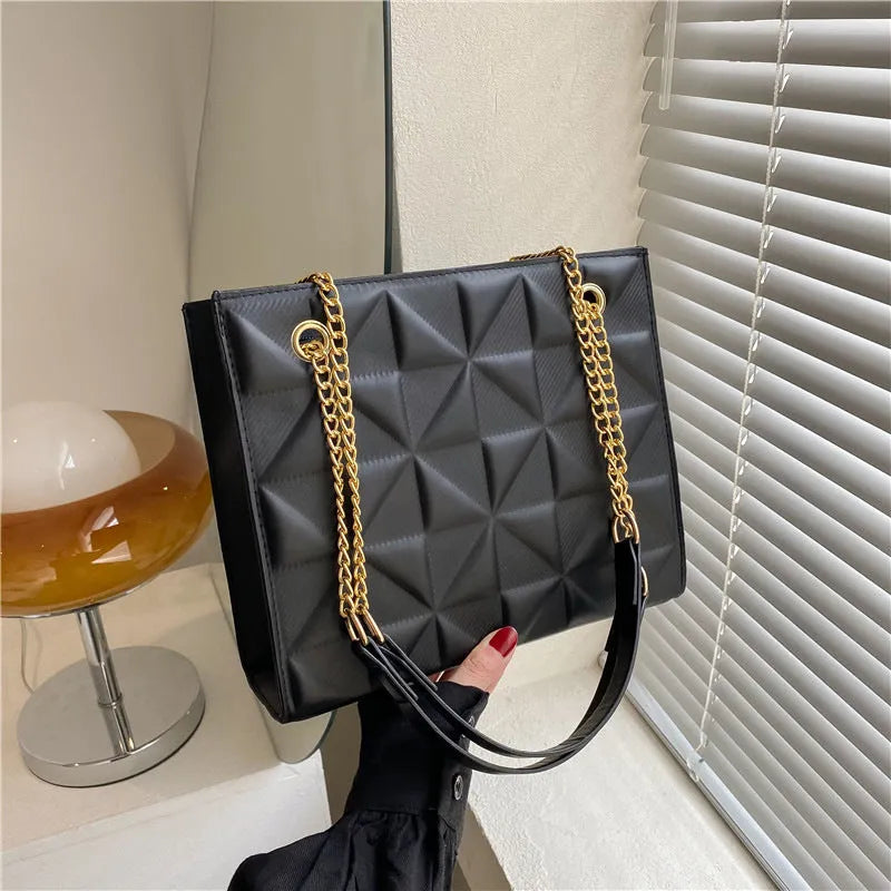 Women's casual shoulder messenger bag in PU with plaid and rhombus pattern horizontal square shape, multiple colour options