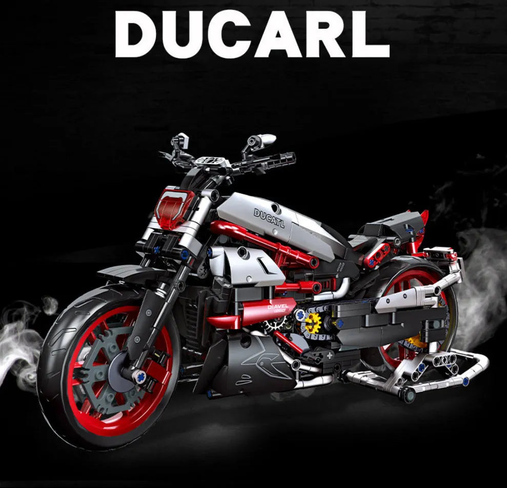 Motorcycle model ornament made from children's sectional building blocks in colour 1021, size 32x10x8.5cm