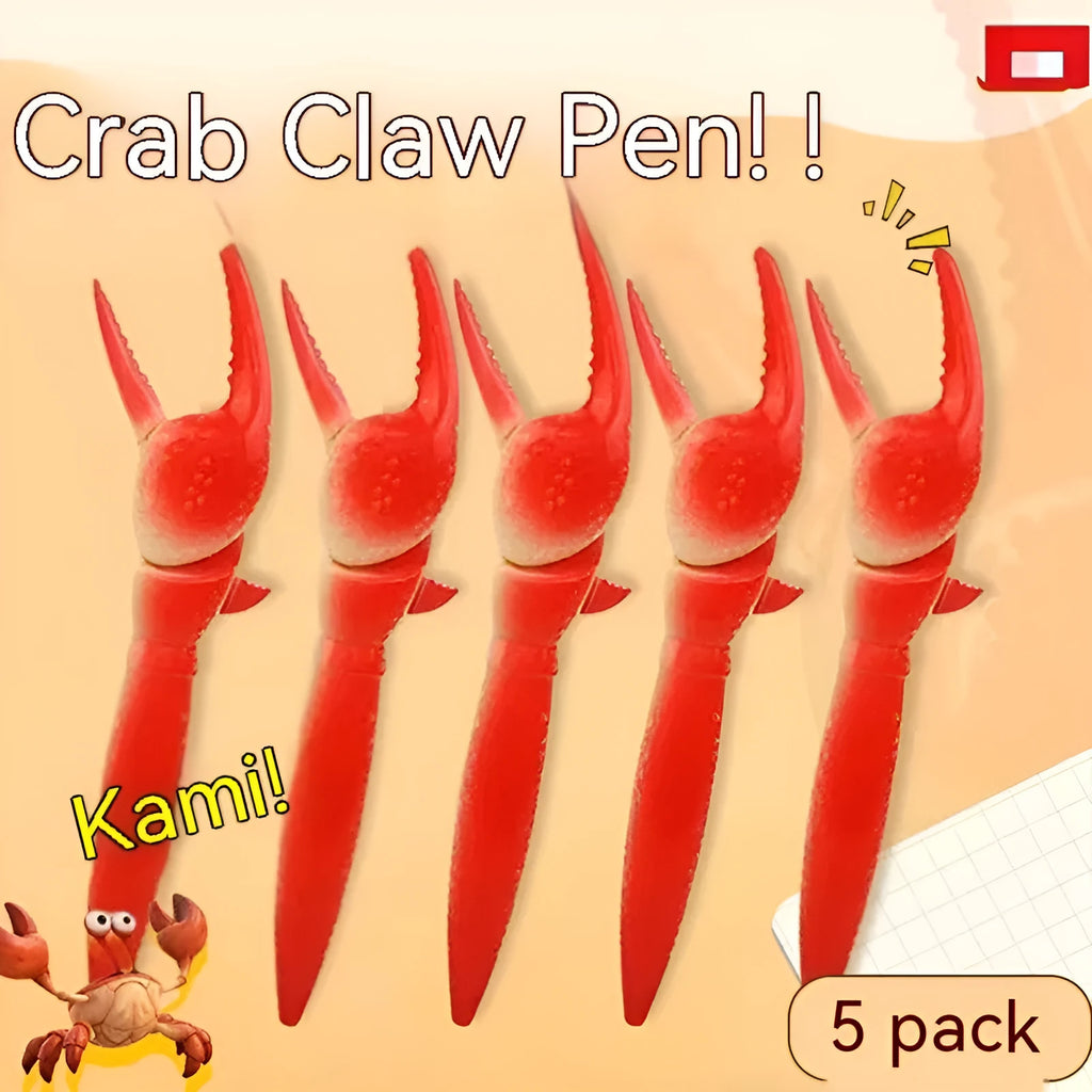 Novelty ballpoint pen with a red toy crab clip that has movable legs and claws.