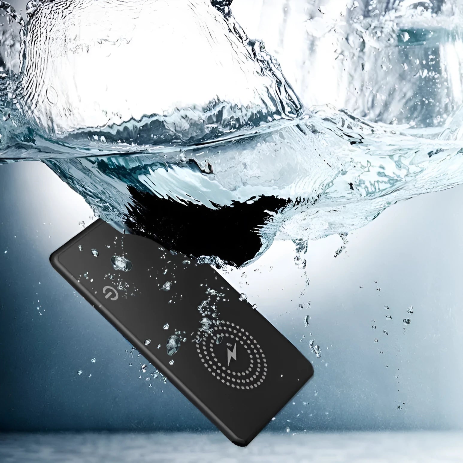 Black rechargeable Find My compatible tracking card with keychain attachment