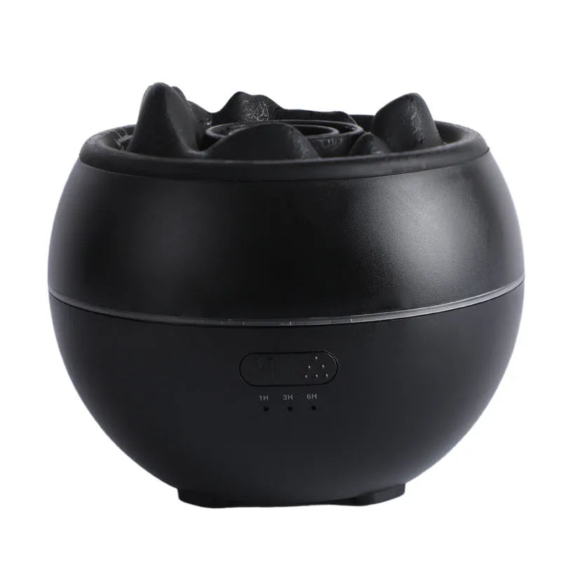 White round desk aroma diffuser humidifier with timer buttons and USB cable