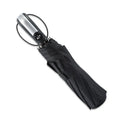 Black triple folding automatic umbrella with a palace-style shape and rubber handle.