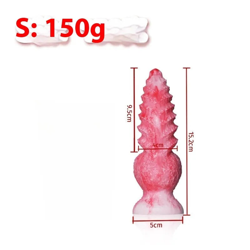 Pink platinum silicone penis-shaped masturbation device for women, shown in Berserker S and M sizes.