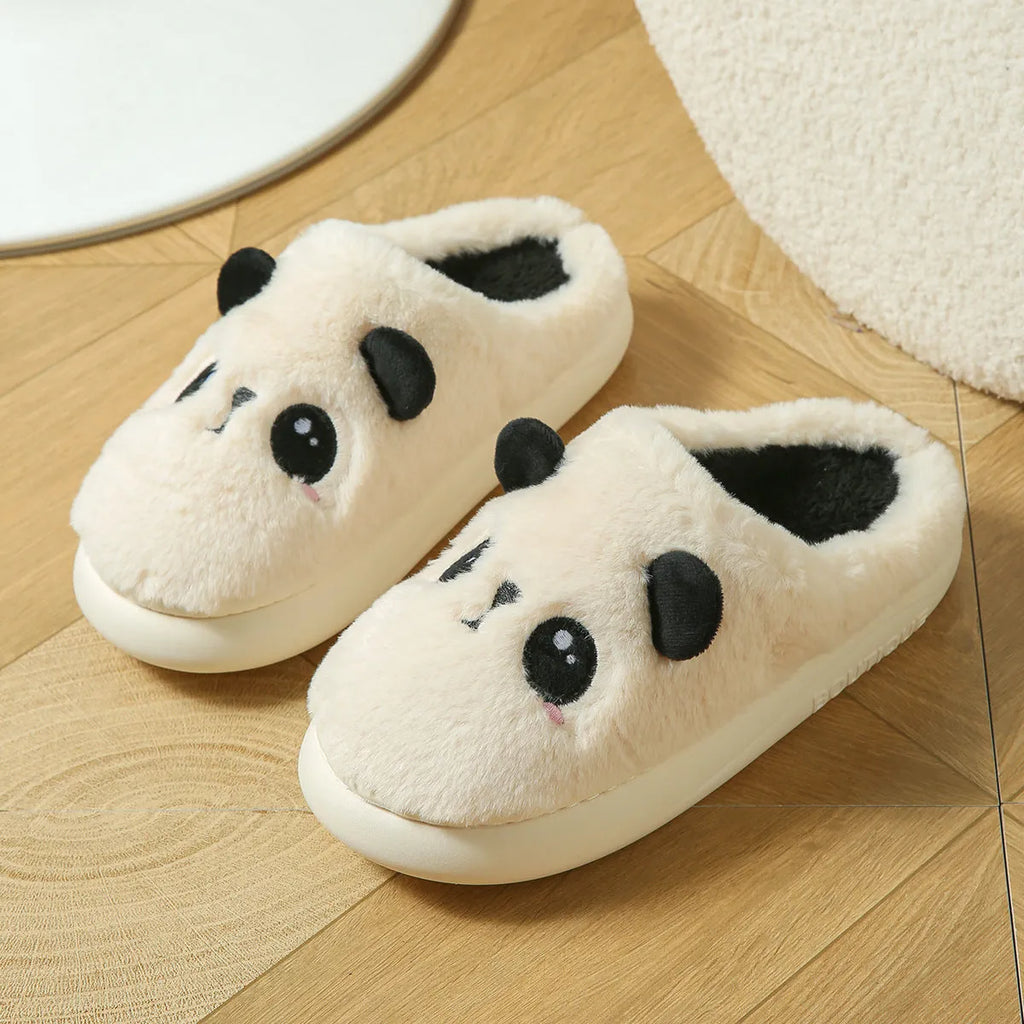 Panda-themed cotton and linen toe ring slippers with PVC sole on size chart