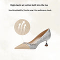 Women's champagne Chinese style satin wedding high heels with rhinestone decoration