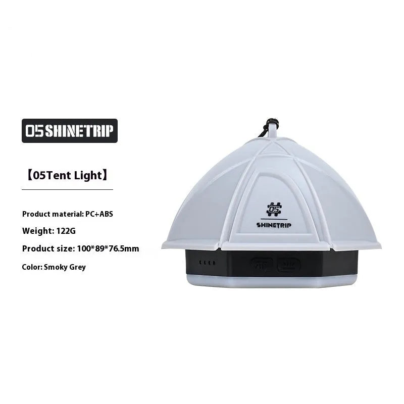 Camping tent light with analog brightness dial in dark green colour, showing compact dimensions