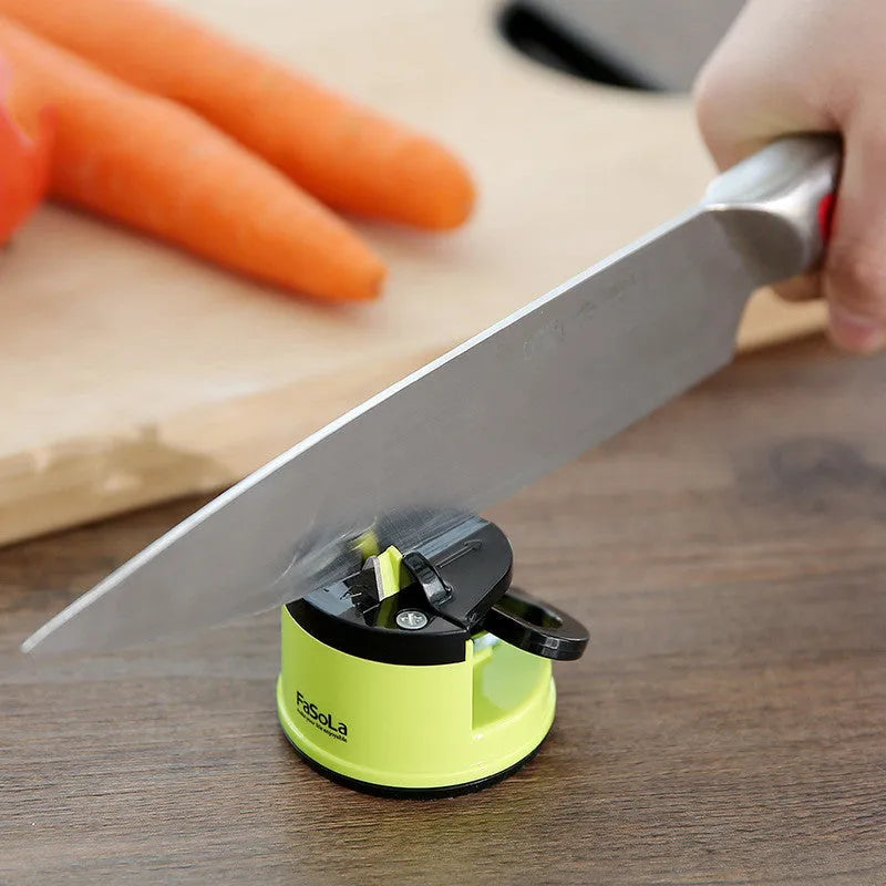 Fixed angle whetstone knife sharpener with tungsten steel blades in mustard green or white, ABS and PVC kitchen gadget for straight knives