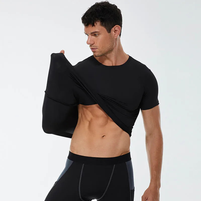 Men's solid colour polyester quick drying short sleeve fitness shirt available in seven colours