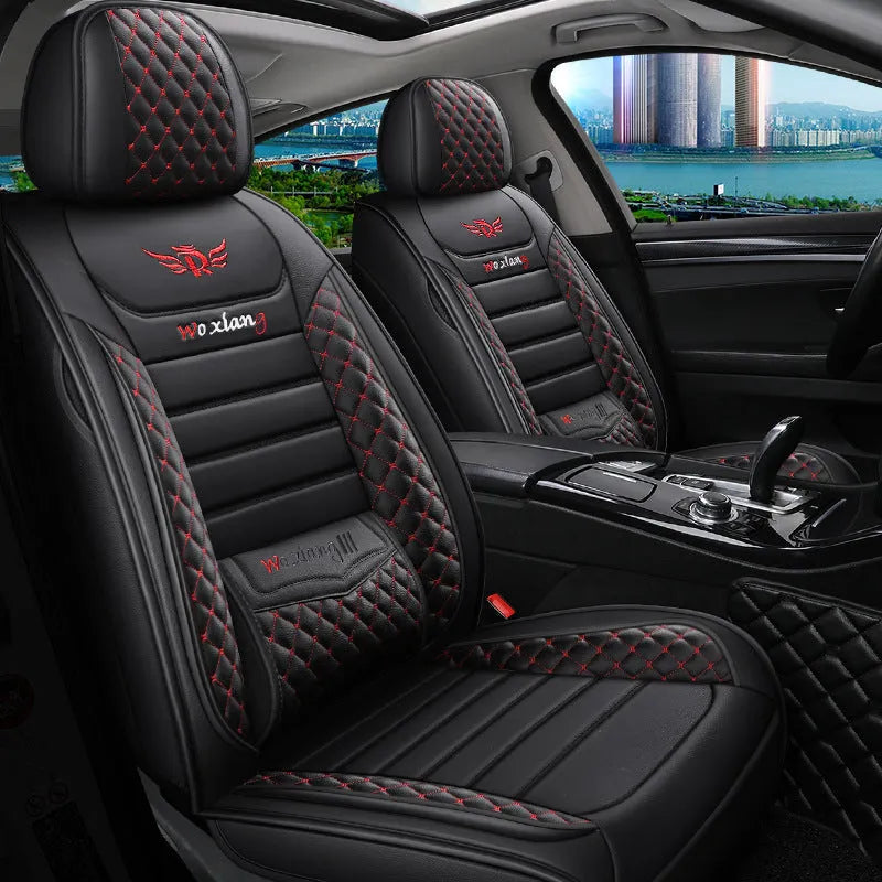 Red leather universal car seat cushion with high elastic sponge filler on a car seat