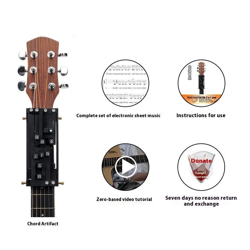 Automatic guitar capo chord device in black and white options for folk guitar playing
