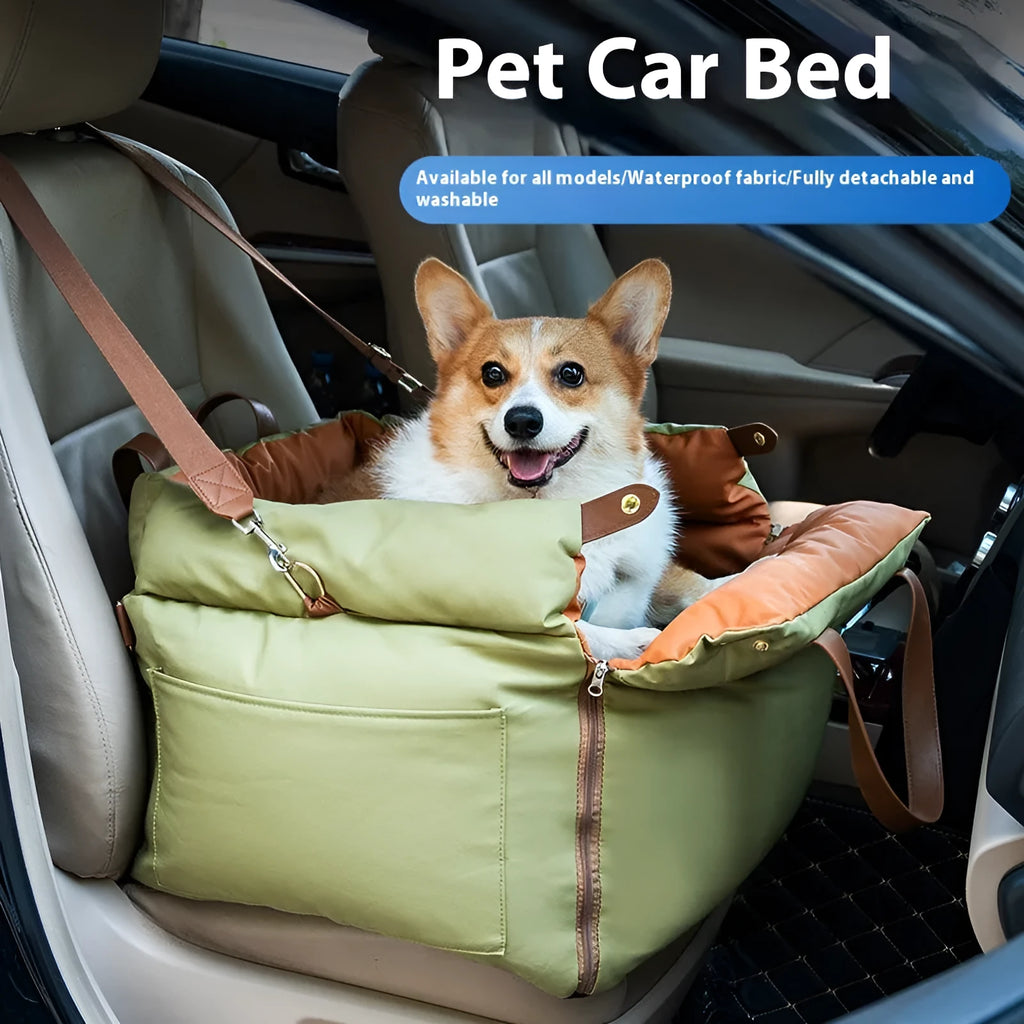 Portable cloth car kennel for cats in dark blue, size 55cm long by 50cm wide by 45cm high.