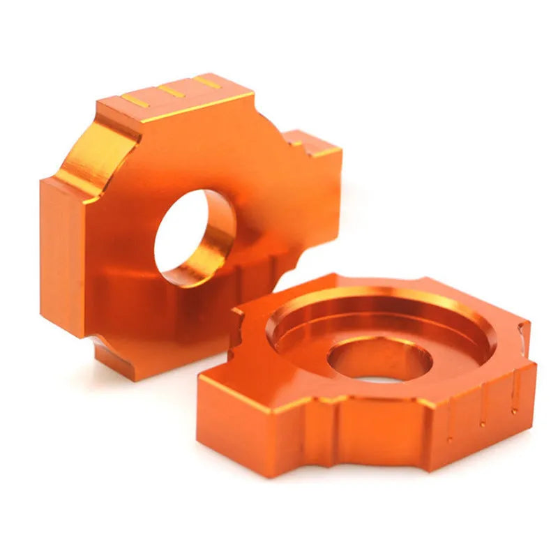 Pair of orange motorcycle rear fork screw regulators for KTM DUKE 200 390 990.