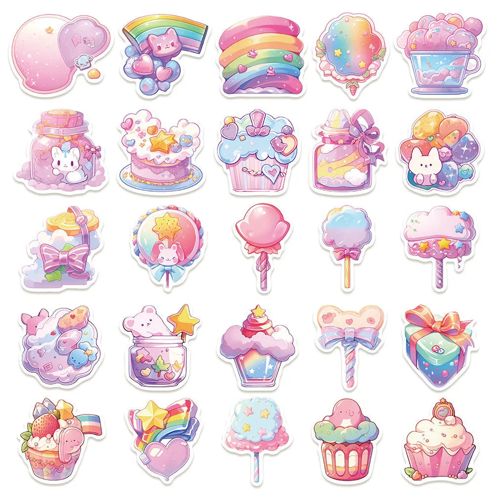 Fresh candy small object decorative waterproof stickers, 50 sheets, cute style, 4-7 cm size.