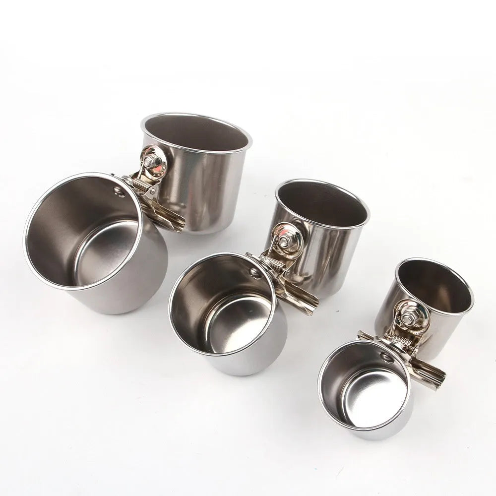 Stainless steel birdcage feeder in natural colour for outdoor use.