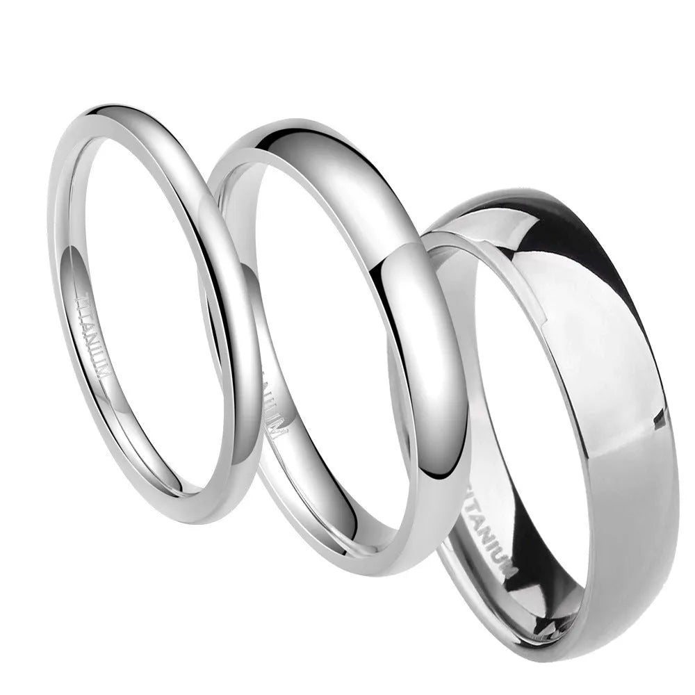 Silver titanium steel ring showing grinding finish, available in multiple widths and US sizes.