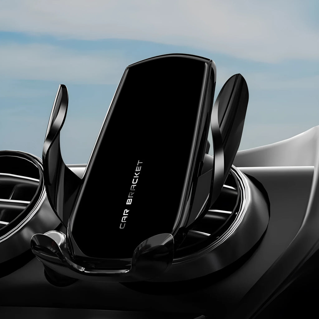 Car interior air outlet navigation support dashboard phone holder with wireless charging, black colour