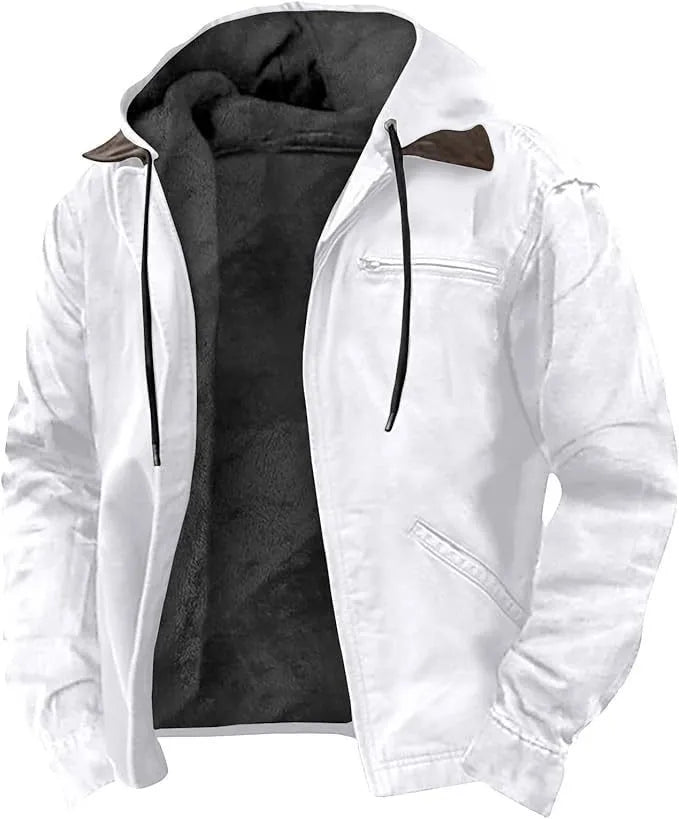 Men's hooded zip cotton-padded jacket with digital print pattern in Type A colour option