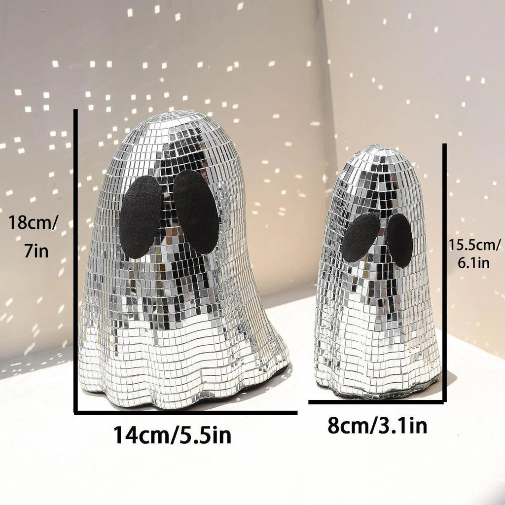 Silver glass mosaic ghost patch Halloween decoration in large and small size options