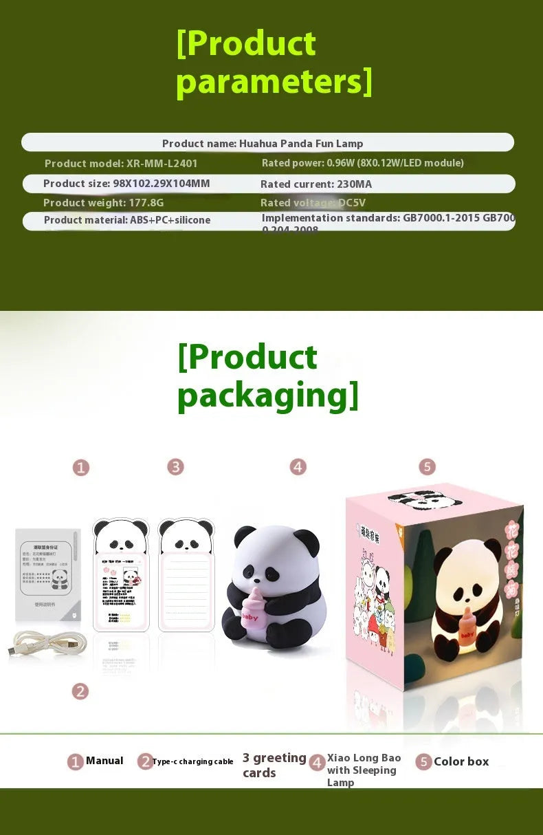 Colourful cartoon flower panda silicone night light with built-in battery on bedside table