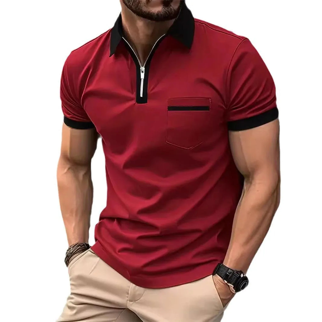 Men's loose fit short sleeve shirt with chest pocket in polyester blend fabric