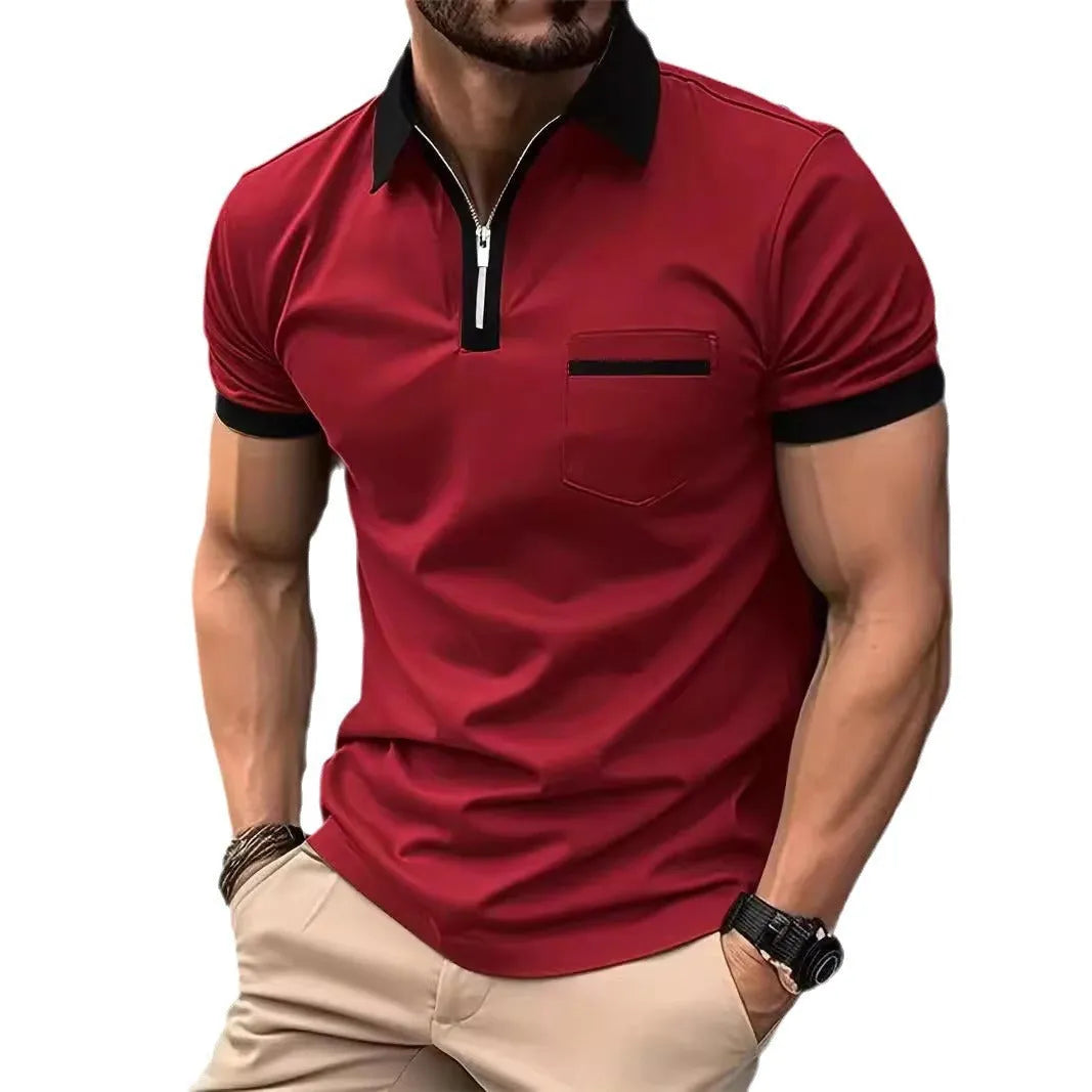 Men's loose fit short sleeve shirt with chest pocket in polyester blend fabric
