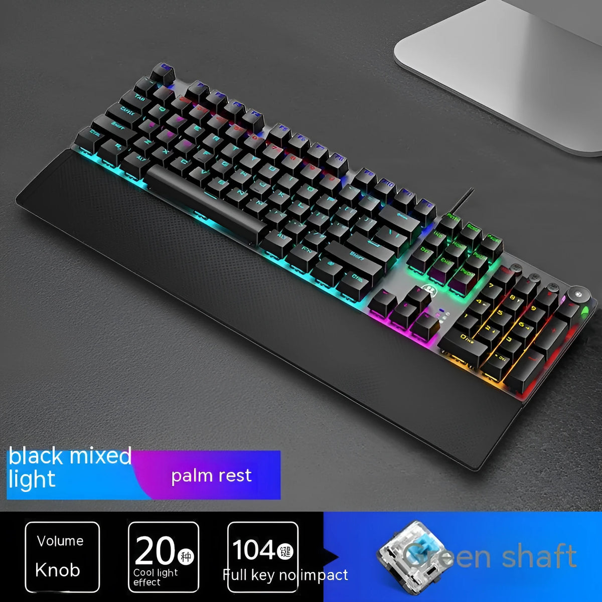Rainforest Tarantula wired USB mechanical film gaming keyboard in magic colour with 95 keys and optional hand rest