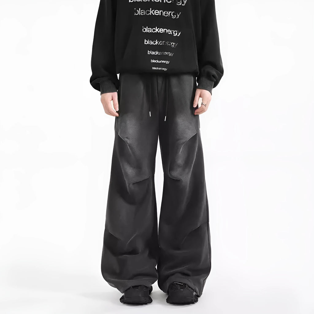 Men's straight loose cotton sweatpants with pleated design, elastic waist, in black and gray, sizes S-XXXL