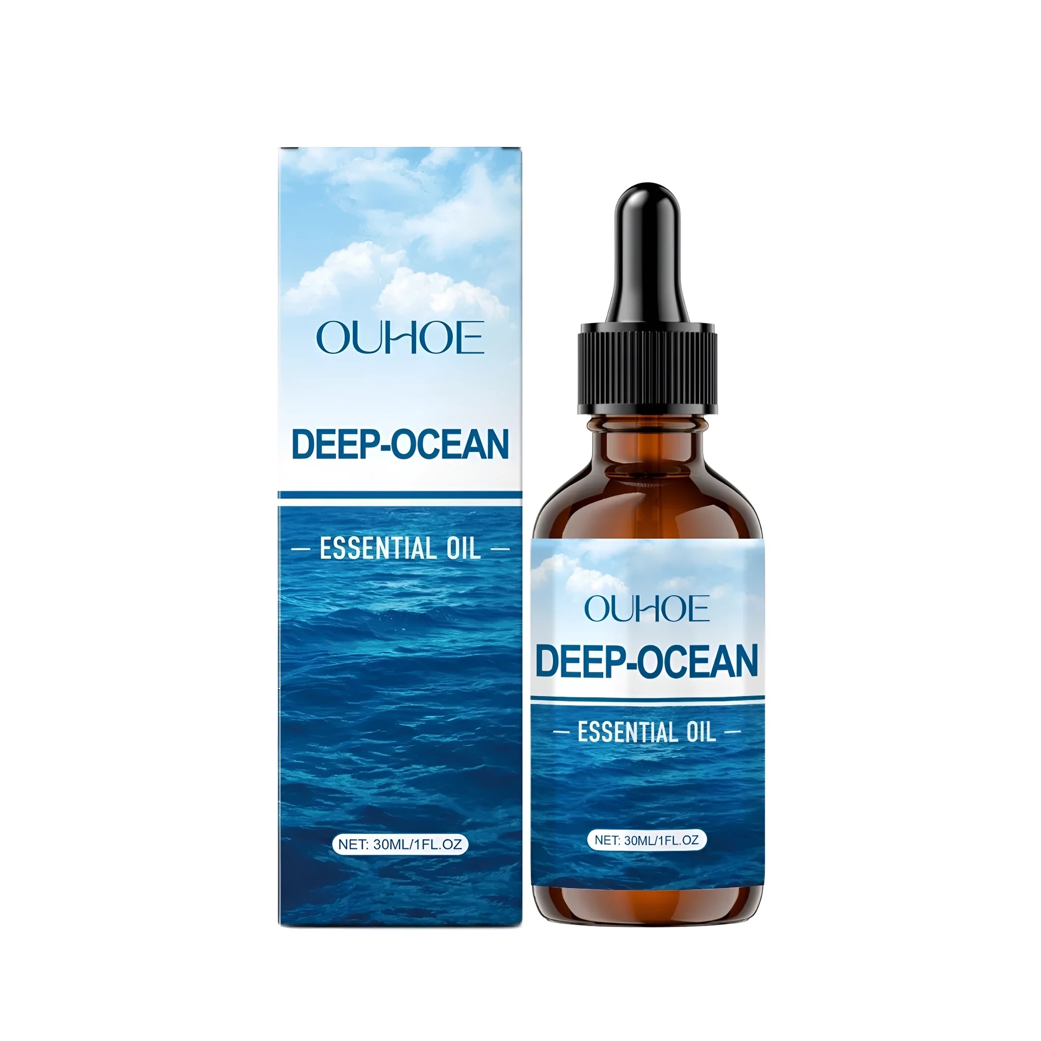 30ml amber glass bottle of Deep-Ocean Essential Oil blend with a dripper cap