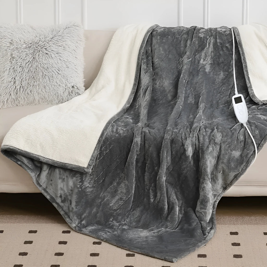 Double multi-function adjustable electric blanket in light grey cotton for bed use