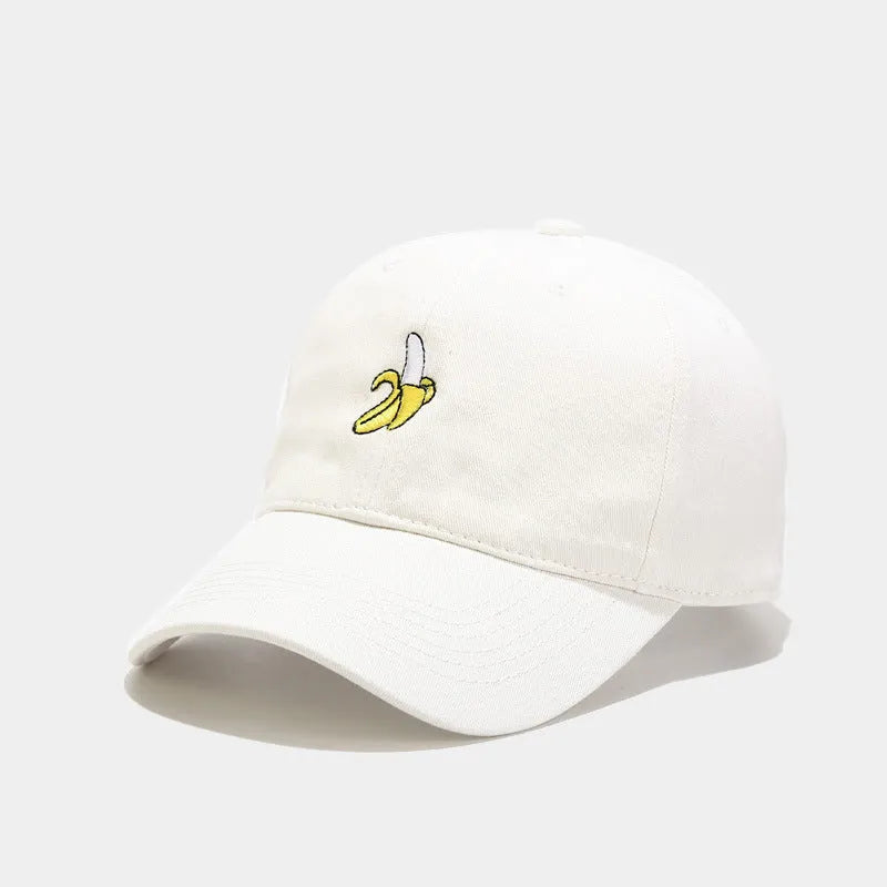 Adjustable baseball cap with banana embroidery in seven colour options
