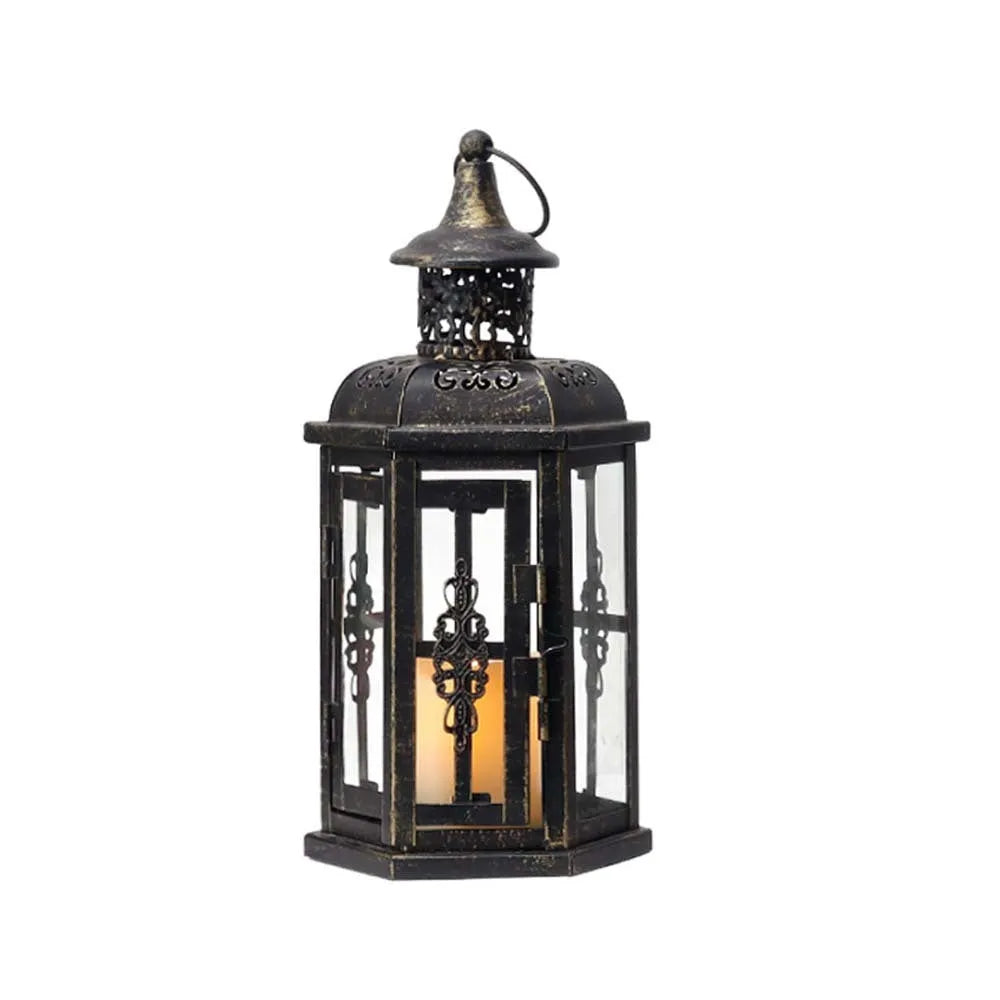 Black retro metal and glass candle holder for home, hotel, restaurant and gift decoration