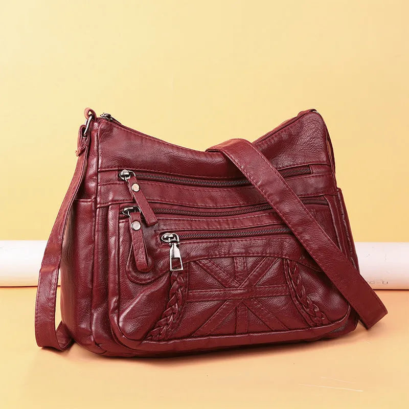 Casual Messenger Bag Multi-layer Multi-pocket PU Leather Bag for Daily Use Black Blue Brown Gray Red Soft Polyester Lining Sandwich Pocket Style