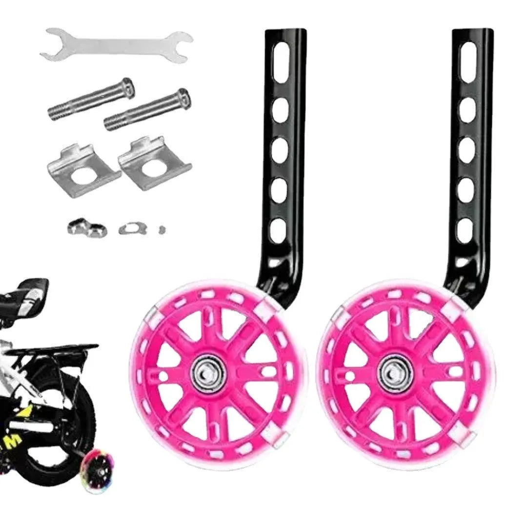 Children's glow training wheels set with universal bracket for 12-20 inch bicycles in multiple colour options