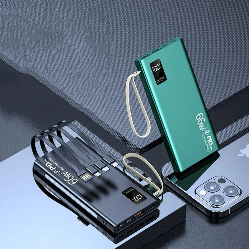 Super large capacity fast charging power bank 20000mAh or 30000mAh in black with lanyard and side light