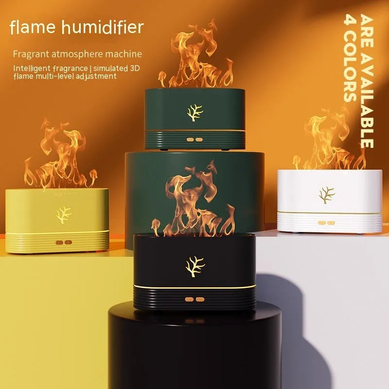 Square white or black USB flame humidifier with LED fire effect and mist output
