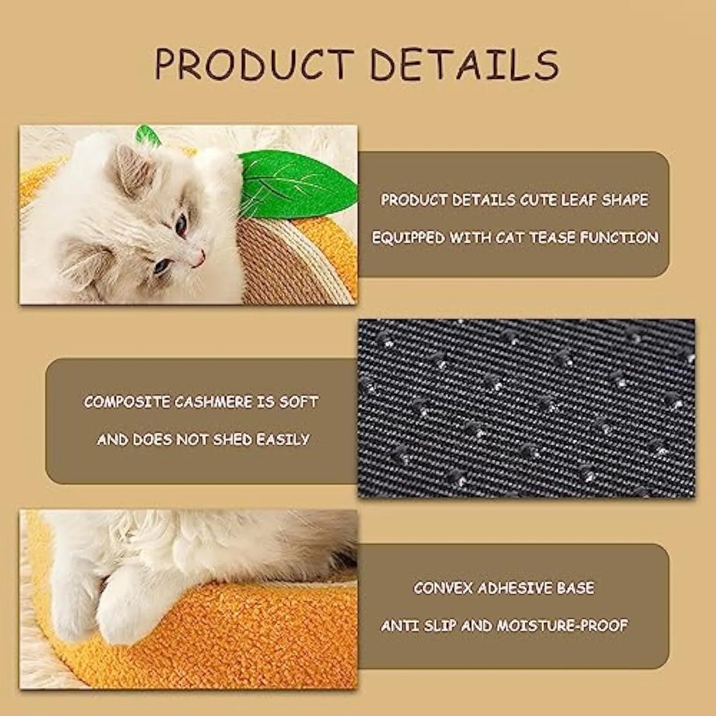 Yellow round sisal cat scratching board and bed with a concave centre for cats.
