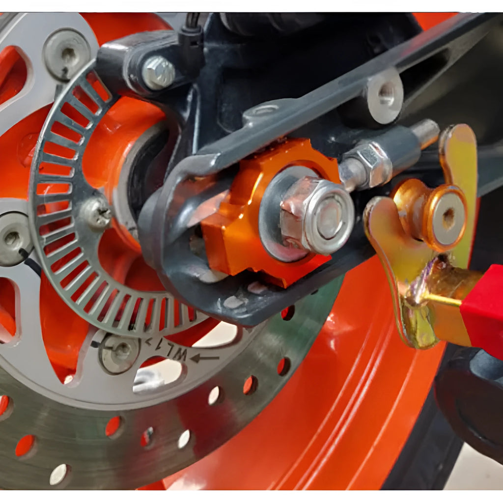 Pair of orange motorcycle rear fork screw regulators for KTM DUKE 200 390 990.