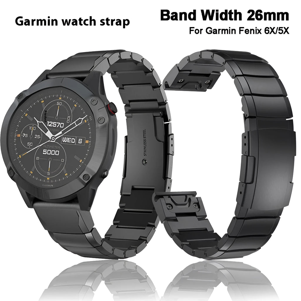 Stainless steel watch band for Garmin Fenix 3 and Fenix 5X in silver, black, gold, or rose gold