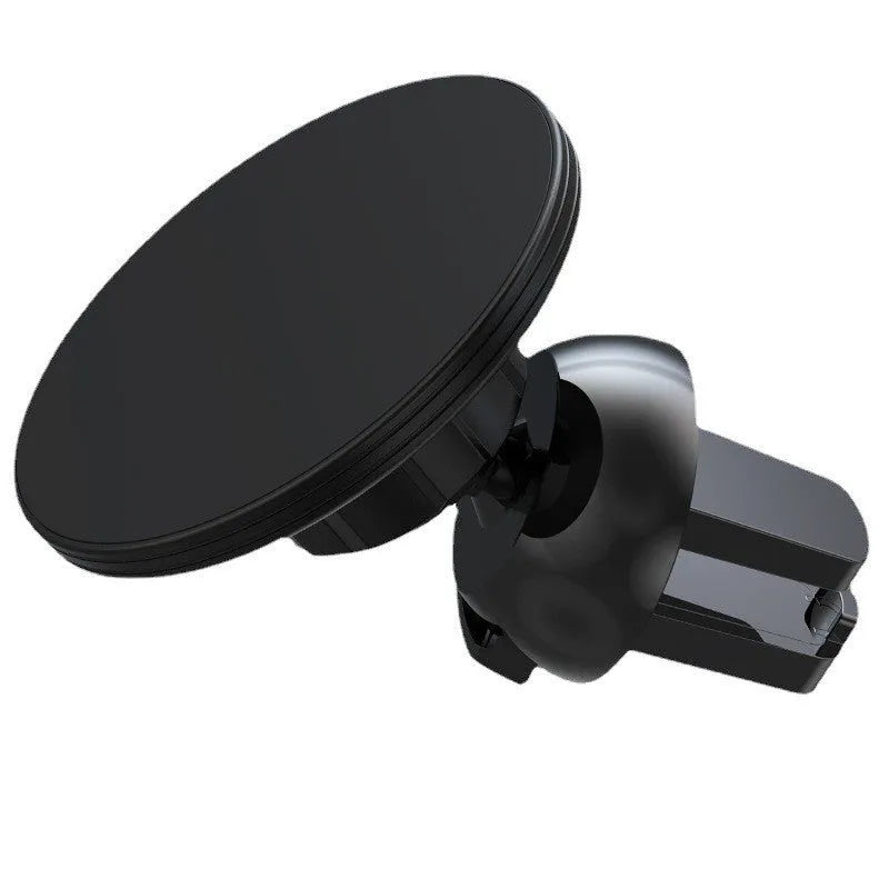 Black aluminium alloy magnetic car phone holder attached to vehicle air vent