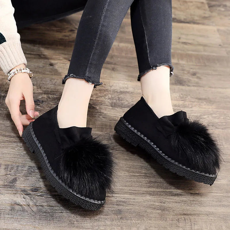 Women's cotton fleece winter beanie slippers, high top, round toe, rubber sole, available in black and grey