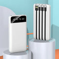 20000 mAh power bank in black, white, or red colours showing compact size and optional cable