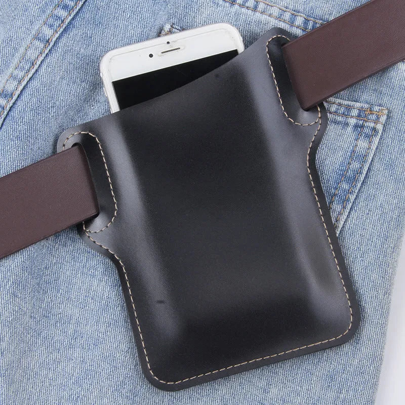 Men's PU square vertical belt waist bag for outdoor mobile phone carry in black colour