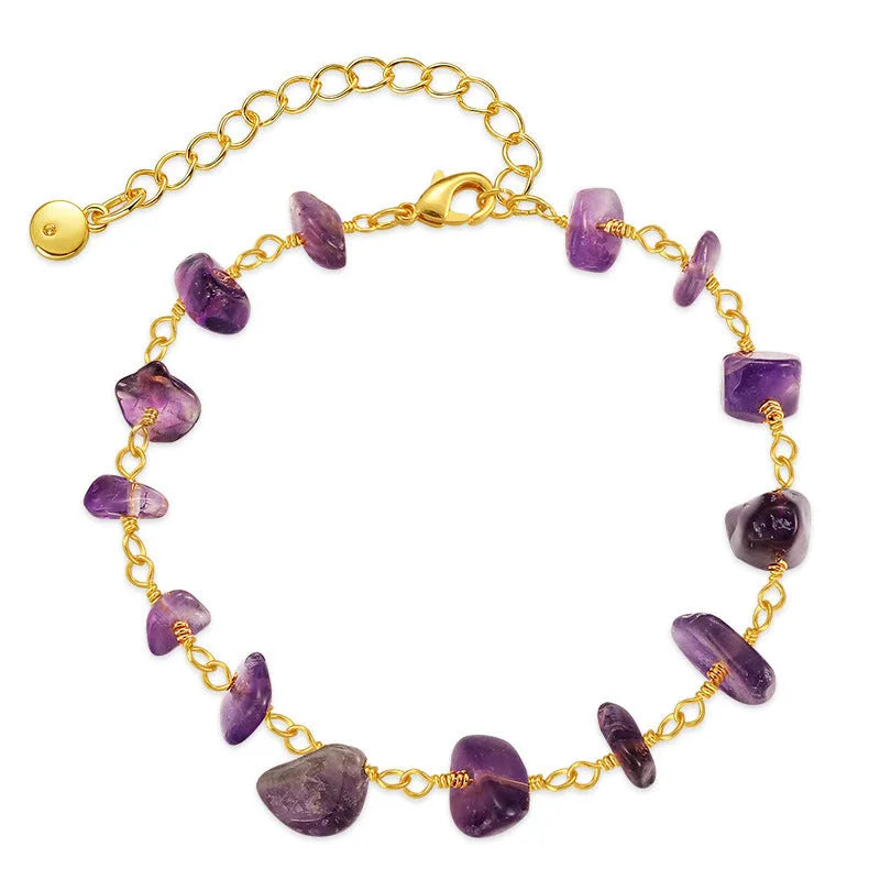 Geometric 18K copper women's bracelet with natural turquoise gravel crystals in multiple colours.