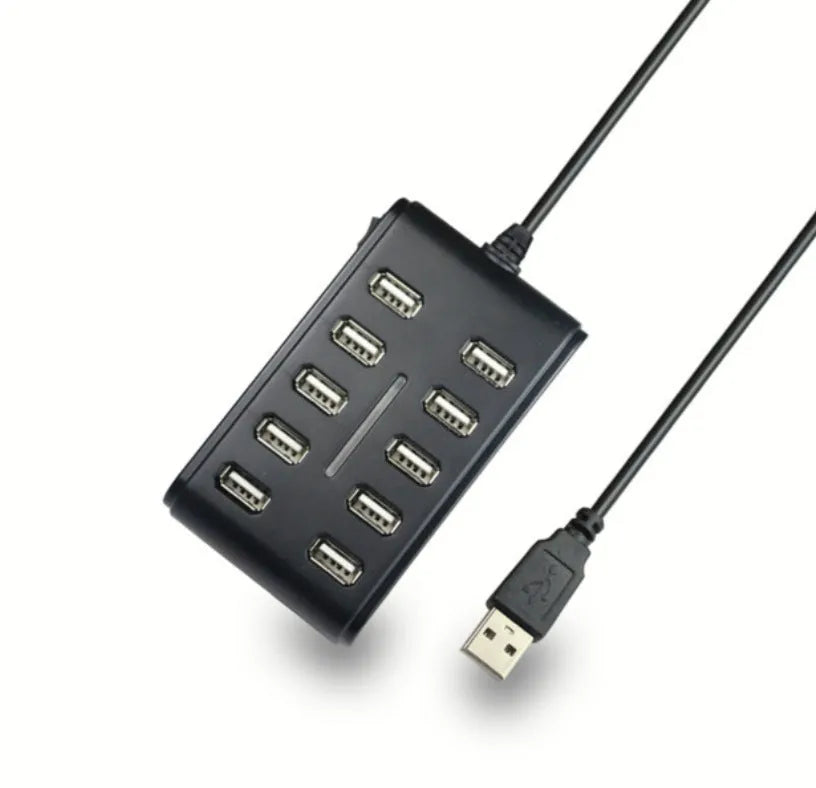 10-port USB 2.0 hub with indicator light for computer connectivity