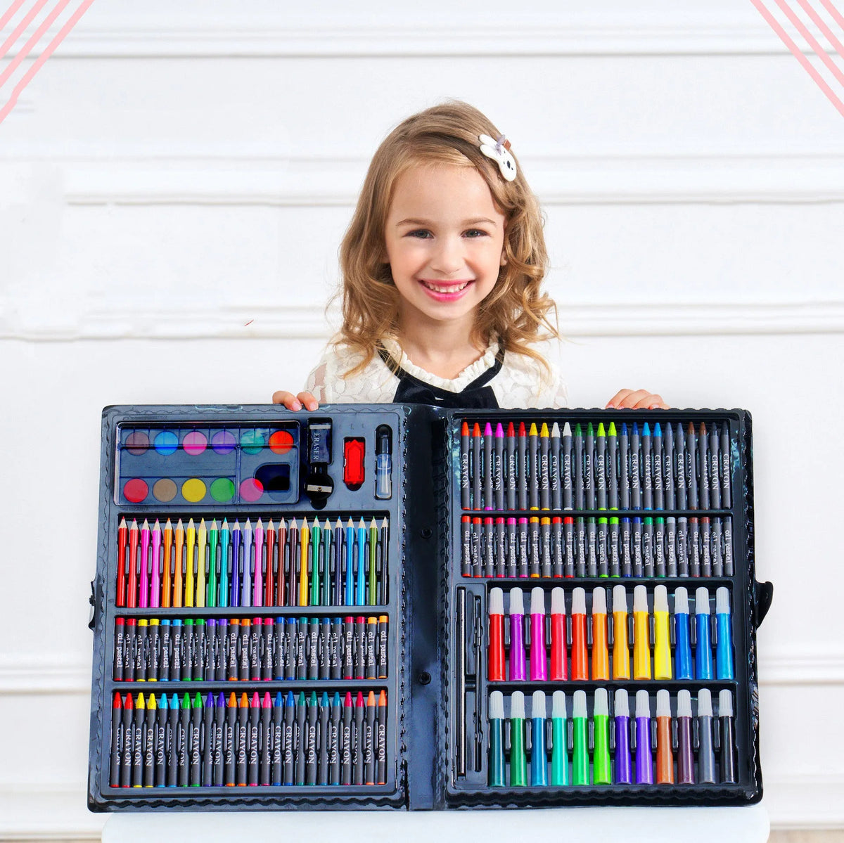 168 piece watercolour pen set in a plastic case, black and pink options, art supplies for school and home