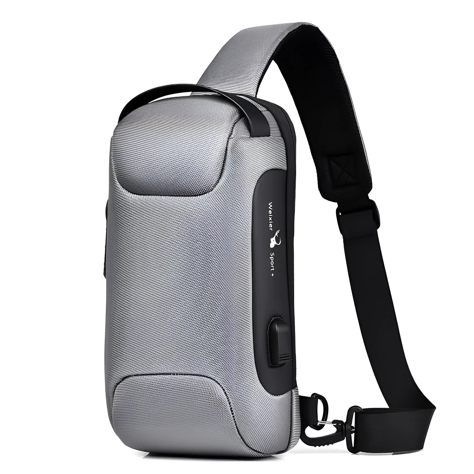 Men's medium canvas chest shoulder bag in five colour options showing zipper and internal pockets