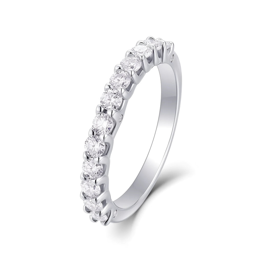The Radiance moissanite wedding ring set in S925 silver with platinum plating, gift box packaging