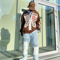 Y2K crew neck skeleton sweater coat cardigan in black, loose fit, polyester fabric