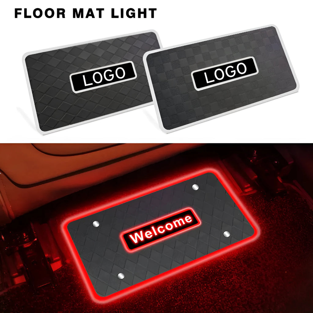 LED car foot mat light with RGB colour, diamond pattern, on car footwell floor